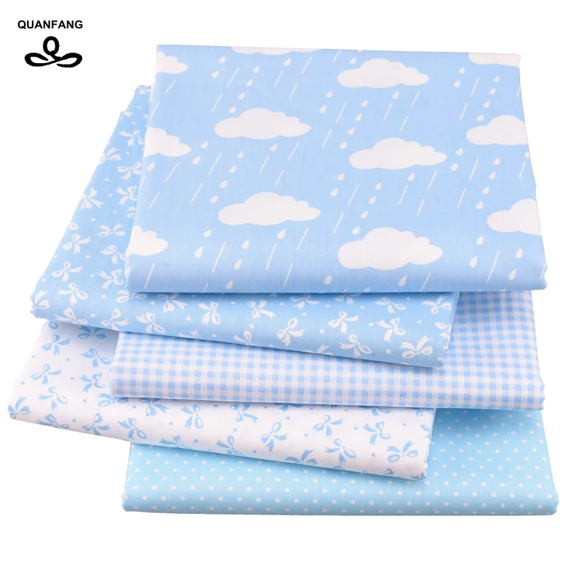 Blue serie 5pcs/Lot & 50cmx160cm/Pcs Printed Twill Cotton Fabric For Patchwork DIY Quilting Sewing Tissue Baby Children Material