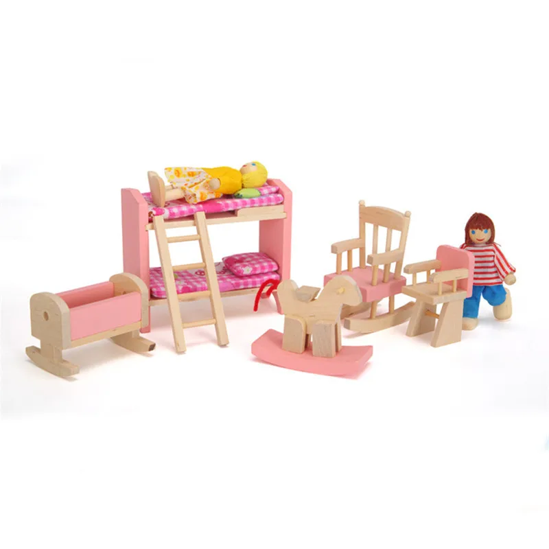 Wooden Dollhouse Furniture Miniature Toy For Dolls Kids Children House Play Toy Mini Furniture Sets Doll Toys Boys Girls Gifts