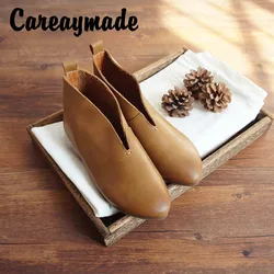 Careaymade-Temperament Handmade Women's Genuine Leather Shoes Full-Grain Leather Soft and Comfortable Ankle Boots warm boots