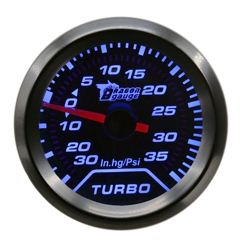Dragon 52mm Universal Auto Car Turbo Boost Gauge Fit For -30~35 Psi Turbine Pressure Detection In.hg Meter