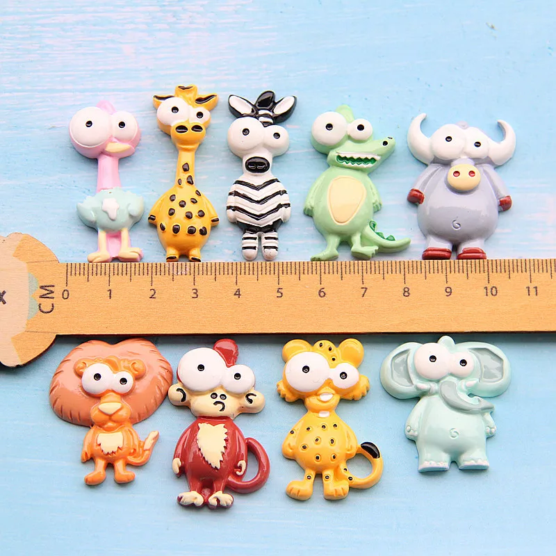 15Pcs Kawaii Flamingo Monkey Elephant Leopard Flatback Resin Cabochons For Hair Bow Centers DIY Scrapbooking Decor Phone Beauty
