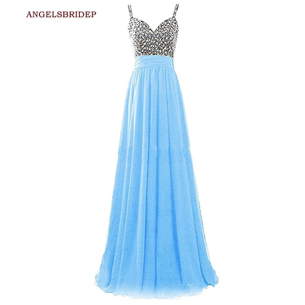 ANGELSBRIDEP – robe De soirée longue à bretelles Spaghetti, en mousseline De soie et cristal, tenue De bal formelle