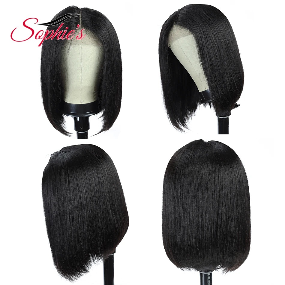 Sophie's 4*4 Lace Closure Short Bob Human Hair Wigs Pre-Plucked Brazilian Straight Human Hair Wigs 180% Density Remy wig 8-14