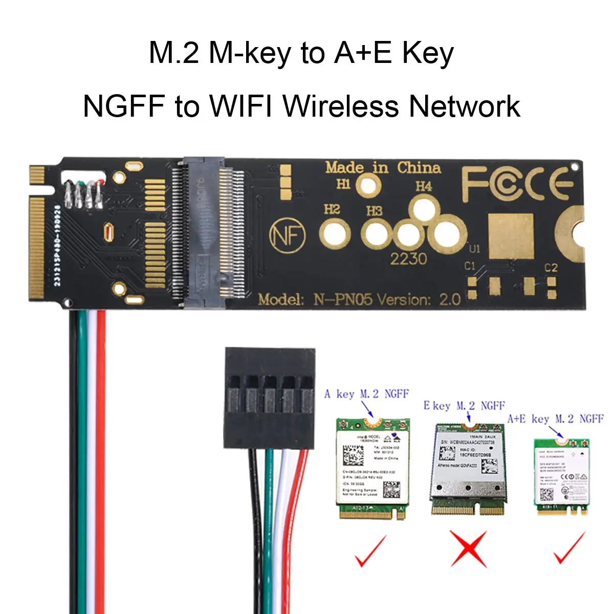 CY A/E-Key Wireless NGFF WiFi Card to M.2 NGFF Key-M NVME SSD Adapter for AX200 Wifi 6 Bluetooth 5.1