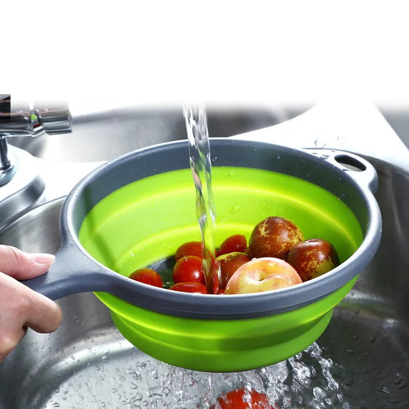 

Foldable Silicone Colander Drain Basket With Handle Fruits Vegetables Washing Basket Strainer Collapsible Drainer Kitchen Tools