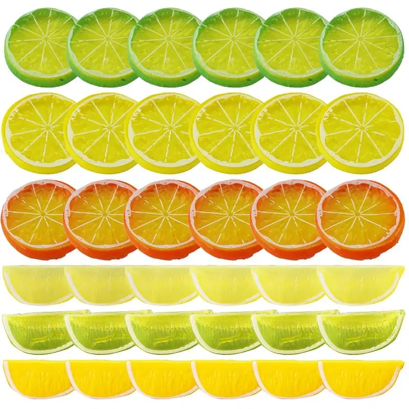 36Pcs Artificial Fruit Realistic Decorative Faux Lemon Slice Fake Lemon Block For Wedding Garden Kitchen Decor Festive Supplies