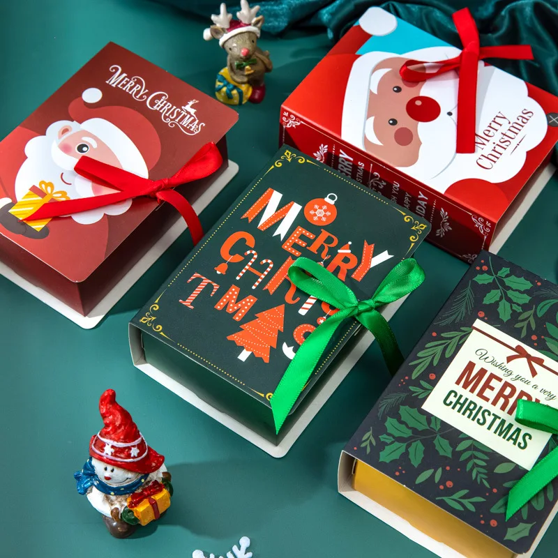 4pcs Merry Christmas Candy Boxes Book Shape Bags Christmas Santa Claus Gift Box for Navidad Natal Noel Xmas Party Decorations