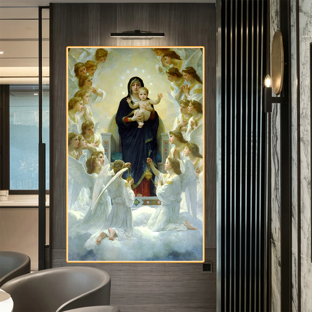 William Adolphe Bouguereau《The Virgin with Angels》Canvas Oil painting Art Poster Picture Modern Wall Decor Home Decoration