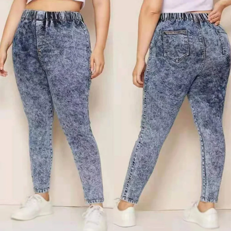 Pantalones vaqueros de talla grande para mujer, vaqueros de cintura elástica, informales, de culo grande, para mamás, ouc459, 5XL, 4XL