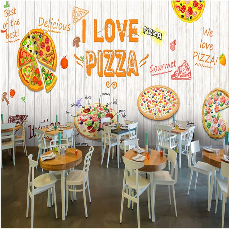 

Custom Pizza Theme Wall Paper White Wood Plank Textured Wallpaper Fast Food Restaurant Snack Bar Decor Mural Papel De Parede 3d