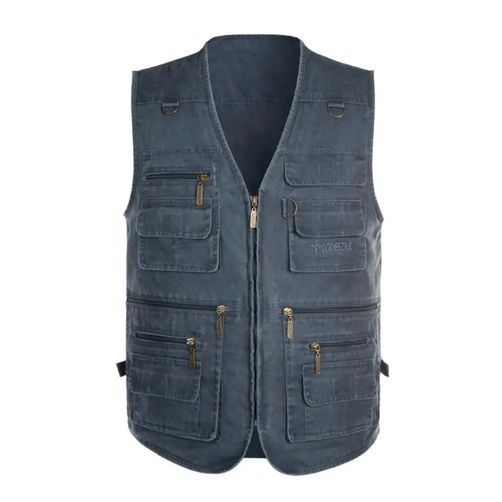 Men Multi-Pocket Classic Waistcoat Male Sleeveless Unloading Solid Coat Work Vest Photographer Big Size Jacket for Daily Life 