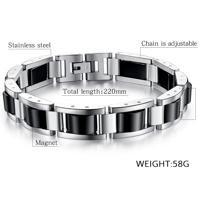 Mens Stainless Steel Magnetic Bracelet Male Black Ceramic Energy Germanium Hand Chain Gold Color Hologram Bracelets