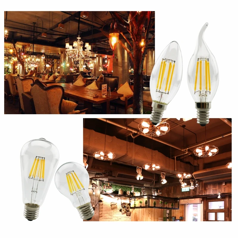 Đèn LED Dây Tóc Bóng Đèn E27 E14 Retro Edison Đèn 220V-240V Ánh Sáng C35 G45 A60 ST64 G80 g95 G125 Kính Bóng Đèn Vintage Nến