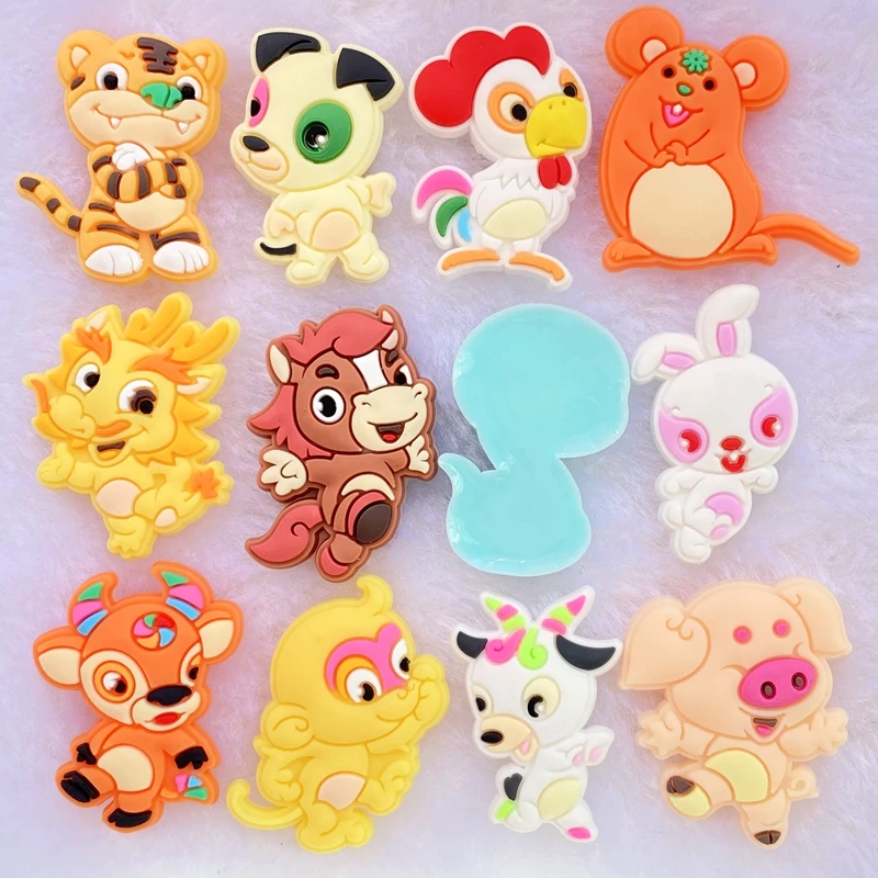 12pcs Lovely Cartoon animals with personality PVC Flexible Glue Flat Back DIY Scrapbook Embellishment Phone Craft Decoration F92