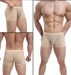 Calzoncillos Bóxer sin costuras para hombre, ropa interior Sexy transparente, ultrafina, seda de hielo, talla grande, novedad