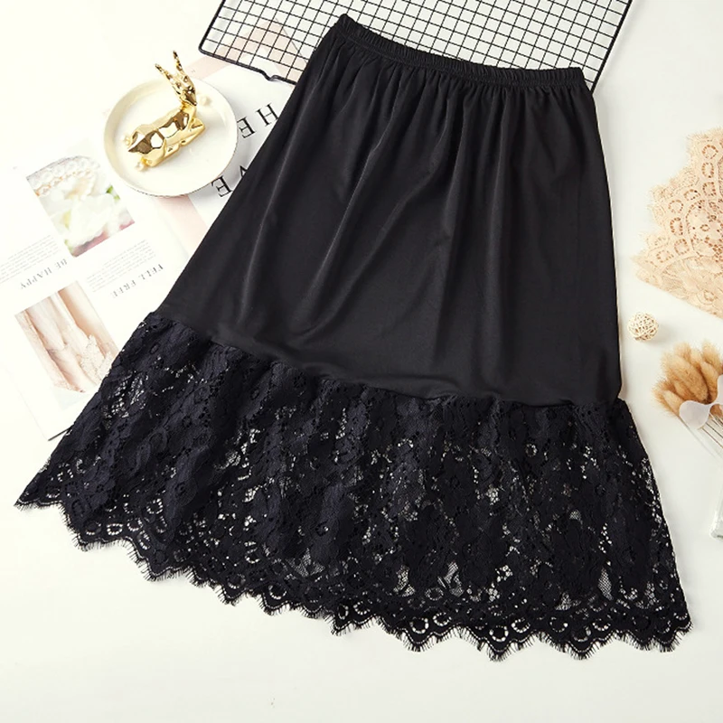 Women Skirt Extender Knee Lace Slip Hollow Length A-Line Half Extenders