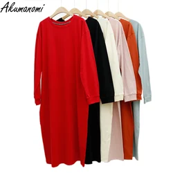 Oversized Casual Pink Black Cotton Long Sleeve Womens Dresses 2021 Maxi Elegant Plus Size 10xl 7 5 Xl Autumn Spring Loose Dress