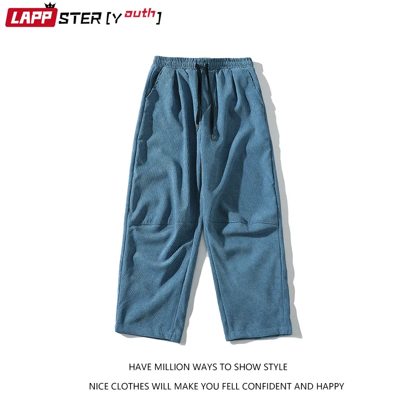 LAPPSTER-Youth Men Thick Corduroy Joggers Pants 2023 Mens Wide Leg Solid Casual Sweatpants Male Sweat Korean Fahsio Trouser Pant