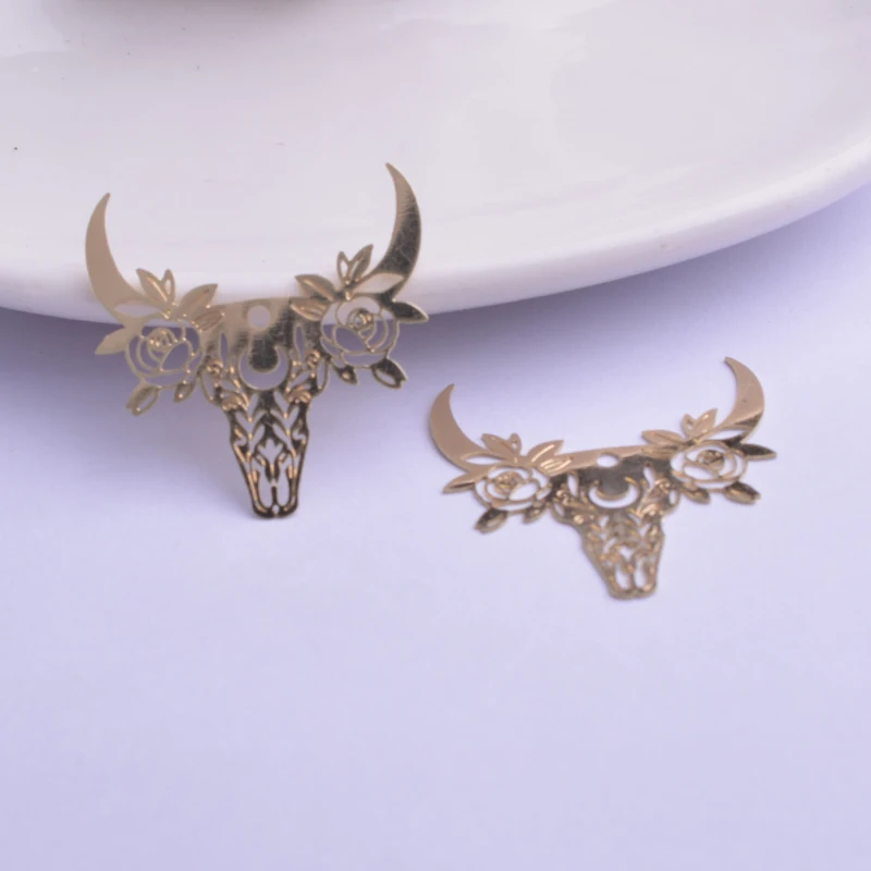 30 Stück AB6215 28*29mm Rinderschädel-Anhänger Ochsenhörner Anhänger Bulle Charm Ohrring Hängeschmuck Dekoration – Detail 3