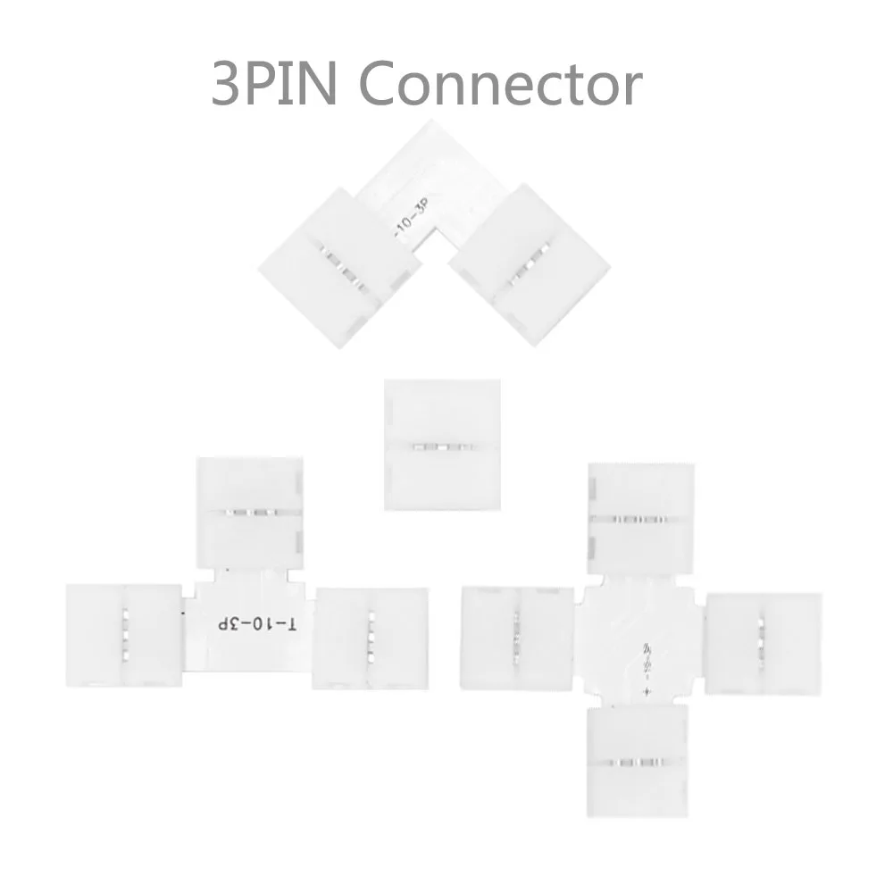 Led Strip Connector Free Soldering 2，3，4，5PIN L/T/X Shape Corner Connector For WS2812B WS2811 10mm RGB Led Strip Light
