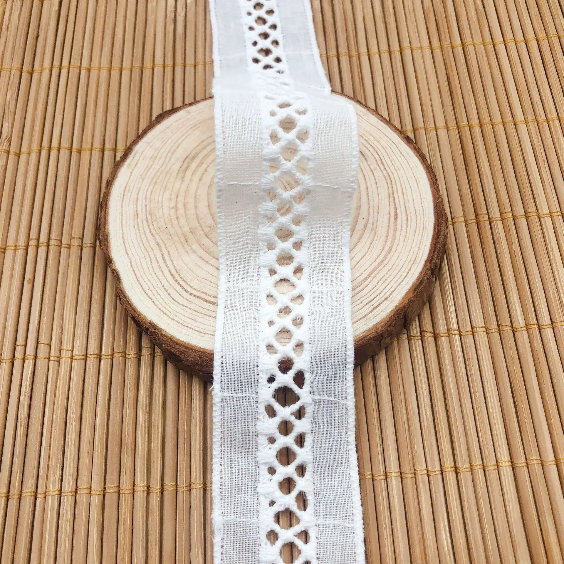 3CMwidth white Cross bar code embroidered cotton lace ribbon diy apparel sewing home textile curtain decoration lace