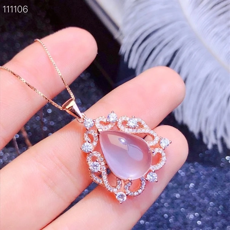 CoLife Jewelry Vintage Silver Big Gemstone Pendant for Party 12*16mm Natural Rose Quartz Pendant 925 Silver Rose Quartz Jewelry