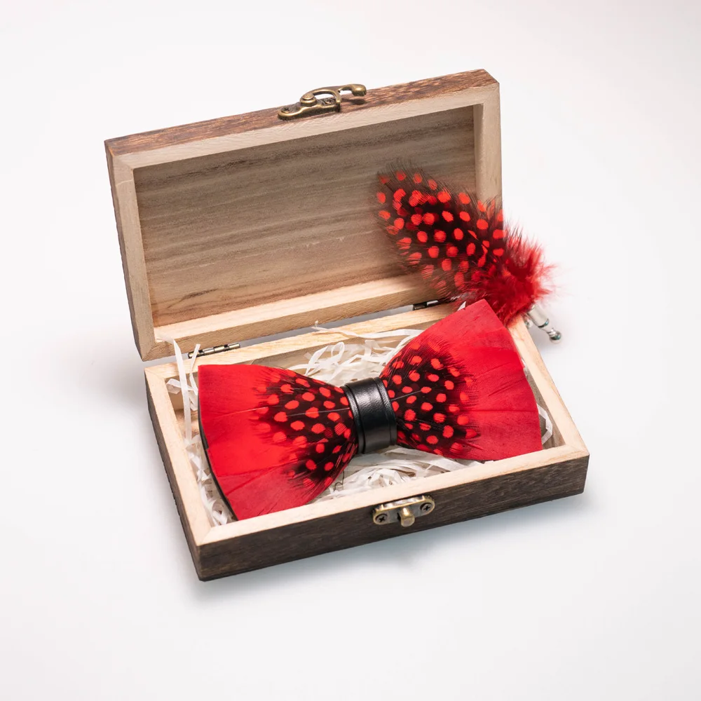 EASTEPIC – broche à nœud papillon en plumes faite à la main, coffret en bois, accessoires exquis pour hommes, pour fête de mariage, cadeau d'anniversaire