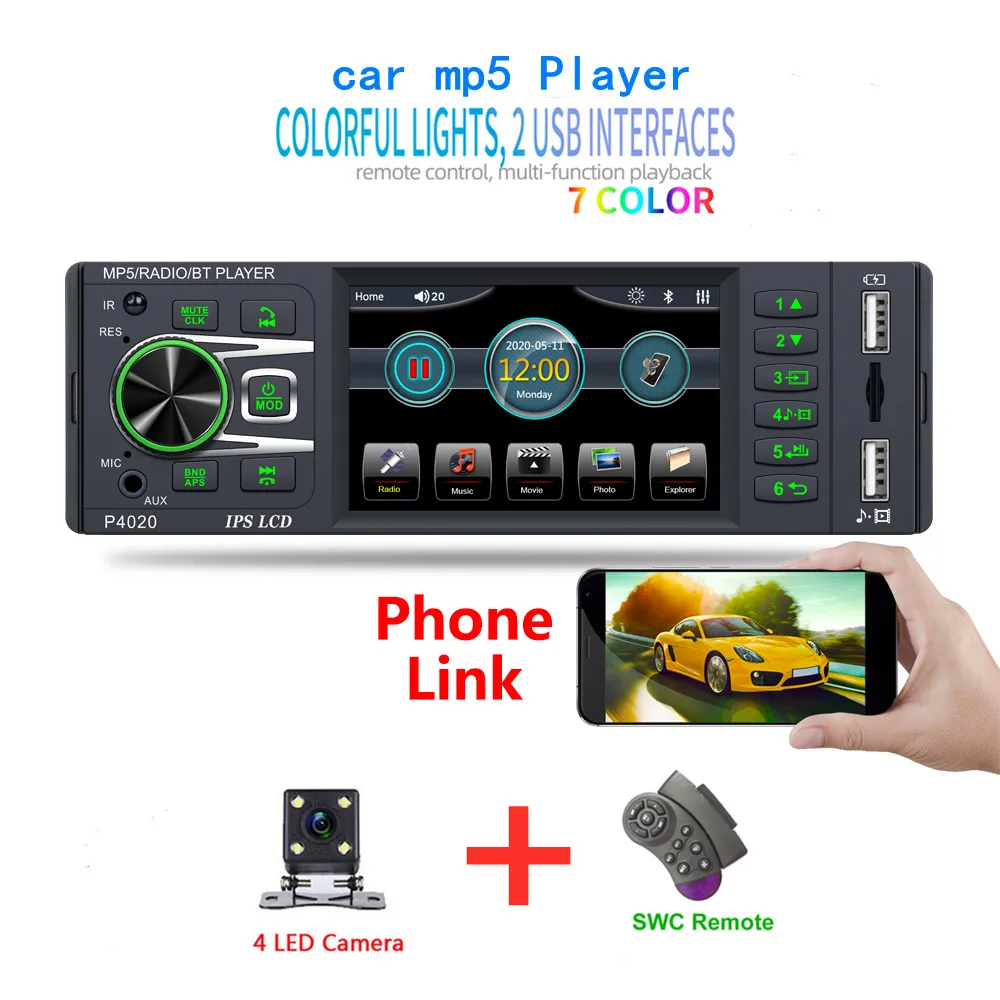 

LABO 1Din Universal Car Radio 3.8" IPS Screen Autoradio USB AUX FM Bluetooth Stereo Audio Receiver MP5 Video Multimedia Player