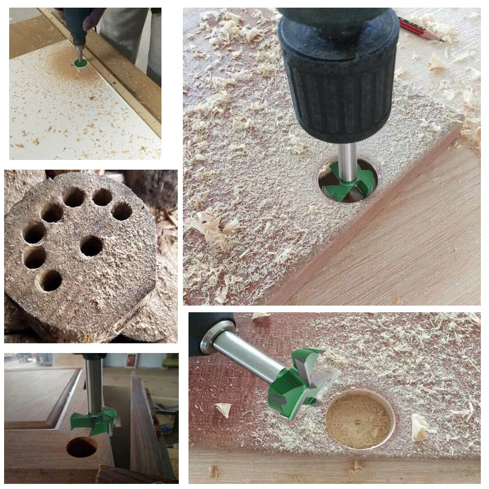 Puntas Forstner de 3 dientes para carpintería, cortador de sierra de agujero, bisagra, brocas de perforación, vástago redondo, cortador de carburo