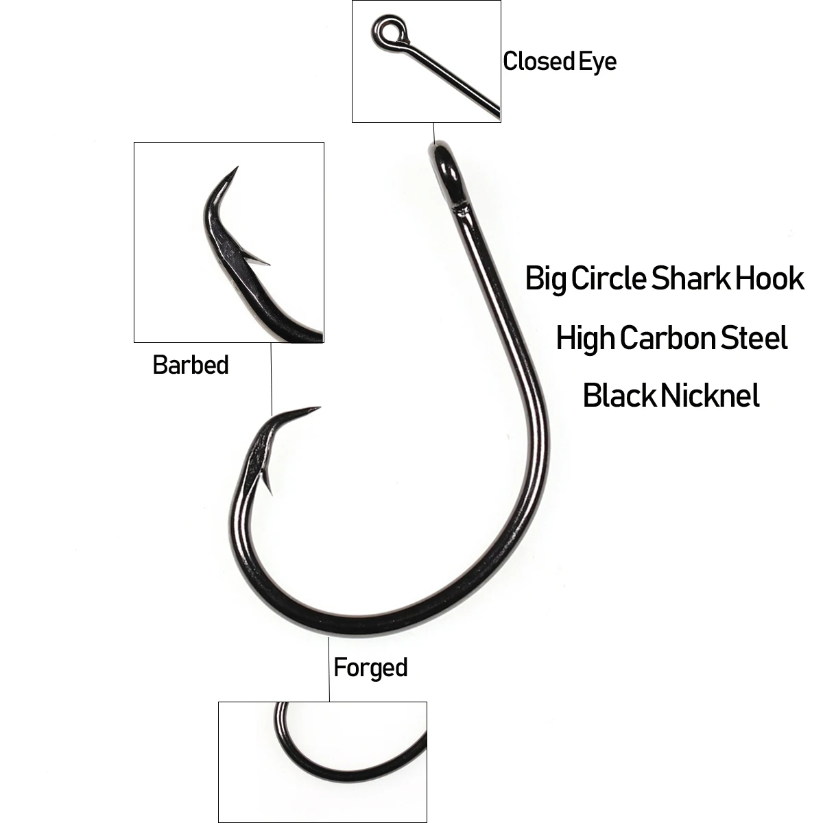 Bimoo Big Circle Hook Shark Hook Offset Fish Hooks High Carbon Steel Saltwater Fishing Hook Black Nickcel 8/0 9/0 10/0 11/0 12/0