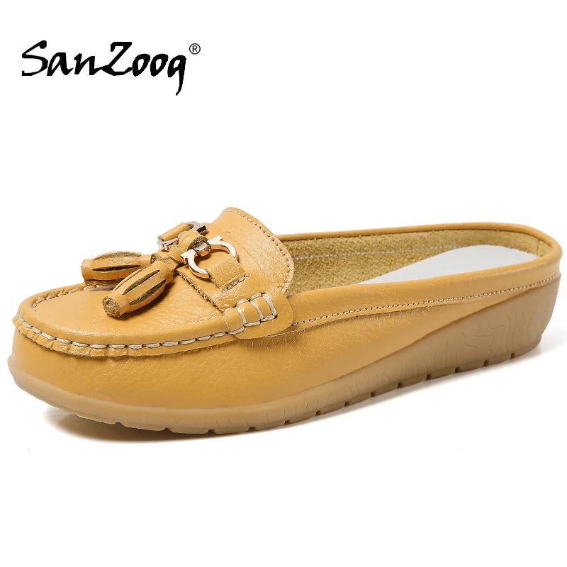 Summer Flat Casual Leather Slip On Shoes For Women Moccasins Loafers Woman Flats Half Shoes 2022 New Dropshipping