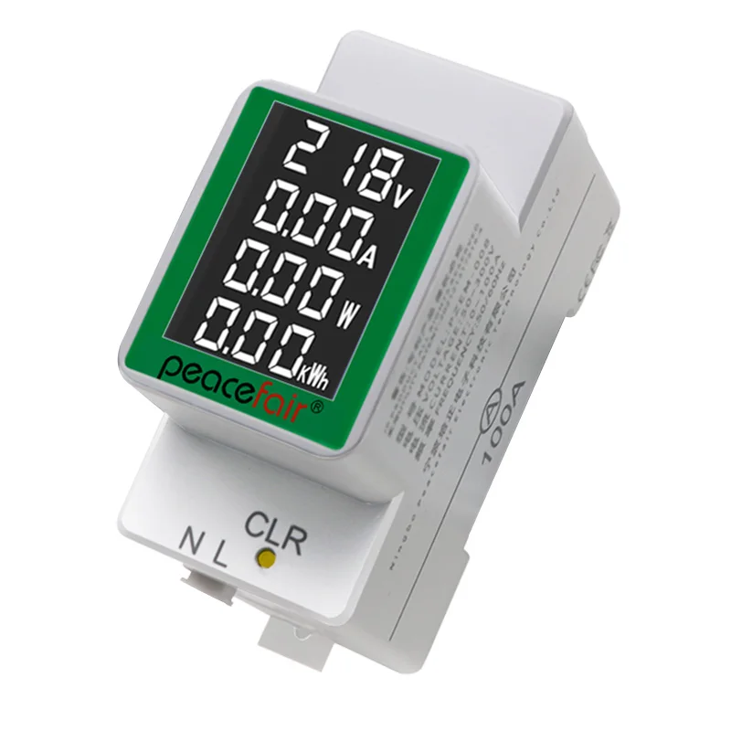 Peacefair PZEM-008 Din Rail Electricity Digital Power Energy Meter Watt Kwh Wattmeter Monitor Ammeter Voltmeter AC 50-300V 100A