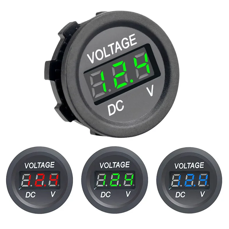 LED Digital Display Voltmeter Panel 12/24V Waterproof Digital Round Panel Volt Tester Gauge for Boat Marine Vehicle Motorcycle