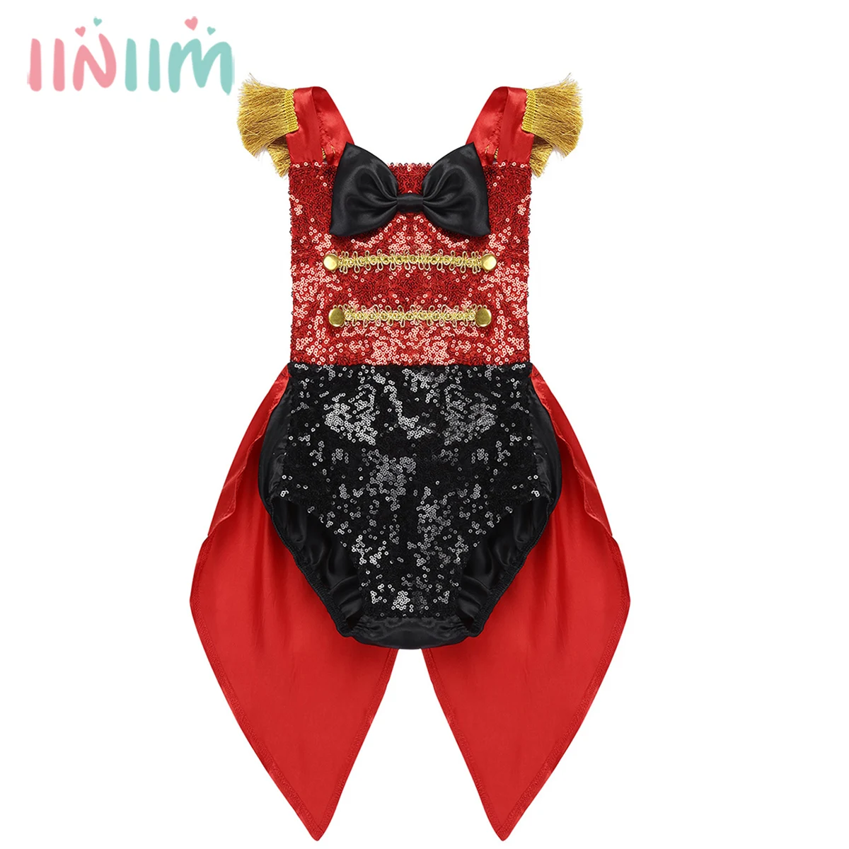 

iiniim Baby Girls Sleeveless Sequins Romper Toddlers Halloween Cosplay Birthday Theme Party Circus Costume Ringmaster Outfit