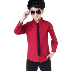 Boys' White Dress Shirt With Tie Classic Solid Design Kids Long Sleeve Tops Cotton For Children's Age 4-15 Years Wear LC412