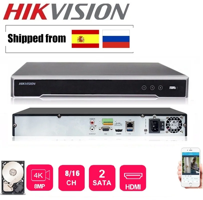 

Hikvision английская версия Φ/DS-7608NI-K2 8CH/16CH Max поддерживает 8MP IPC 4K H.265 NVR сетевой цифровой видеорегистратор