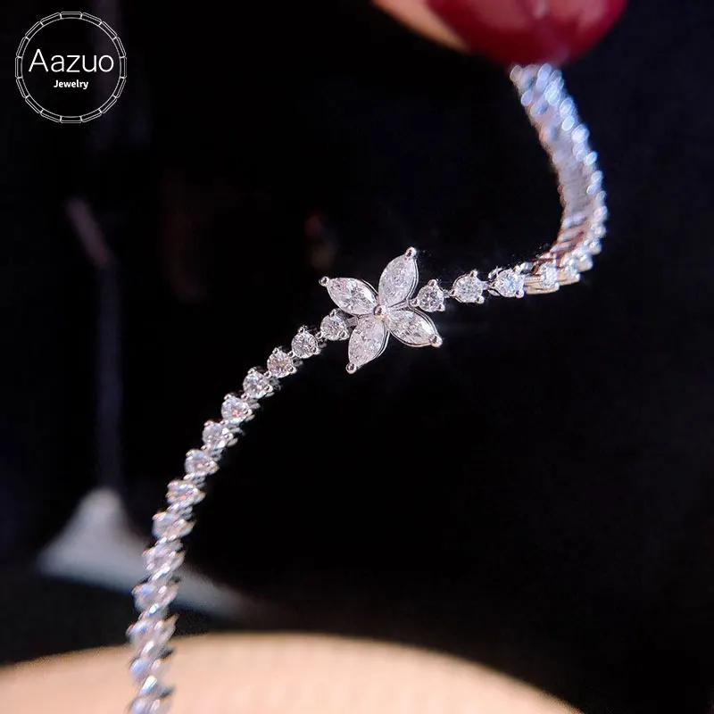 

Aazuo Real 18K White Gold Real Diamonds 1.95ct Luxury Horse Eye Bracelet For Woman Upscale Trendy Wedding Engagement Party Au750