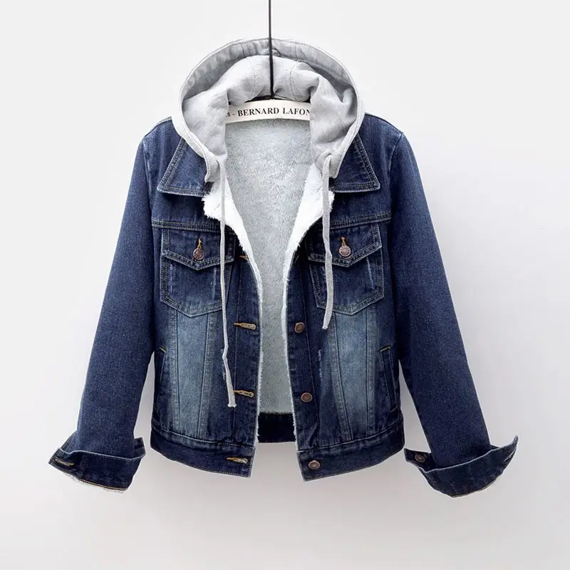 

Idopy Womens Girls Casual Lined Winter Jacket With Hoodies Long Sleeve Coat Fleece Warm Denim Jean Jacket Coat For Women