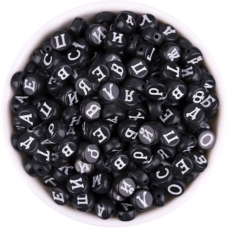 4*7mm Random Mixed Russian Letter Acrylic Round Flat Digital Heart Beads For Jewelry Making Diy Bracelet Finding