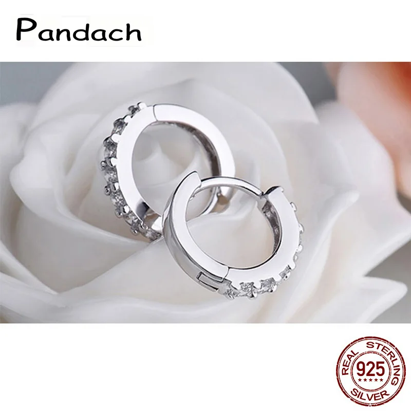 PANDACH 100% Real 925 Sterling Silver Crystal Circle Earring For Women Making Jewelry Gift Wedding Party Engagement Jewellery