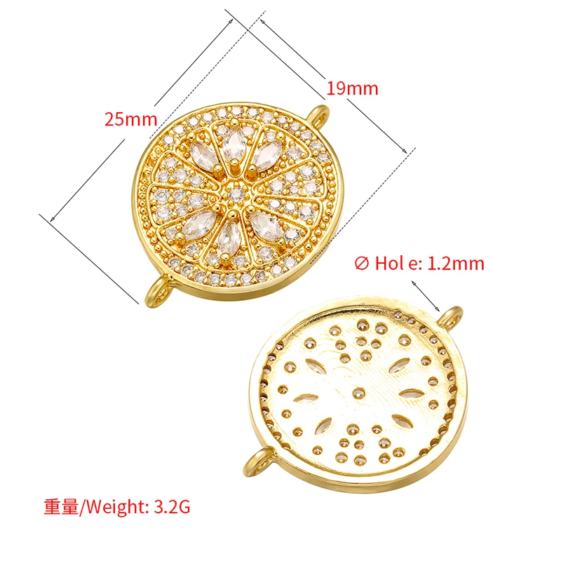 ZHUKOU 19x25mm Brass Metal Crystal Round Flower Connector for Women Necklace Earrings Jewelry Accessories making model:VS434
