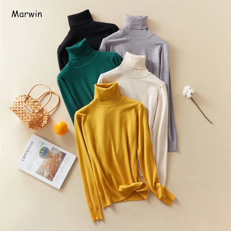 Marwin New-Coming Autumn Winter Top Solid Pull Femme Pullover Thick Knitted Women\'s Turtleneck Oversize Women Sweater