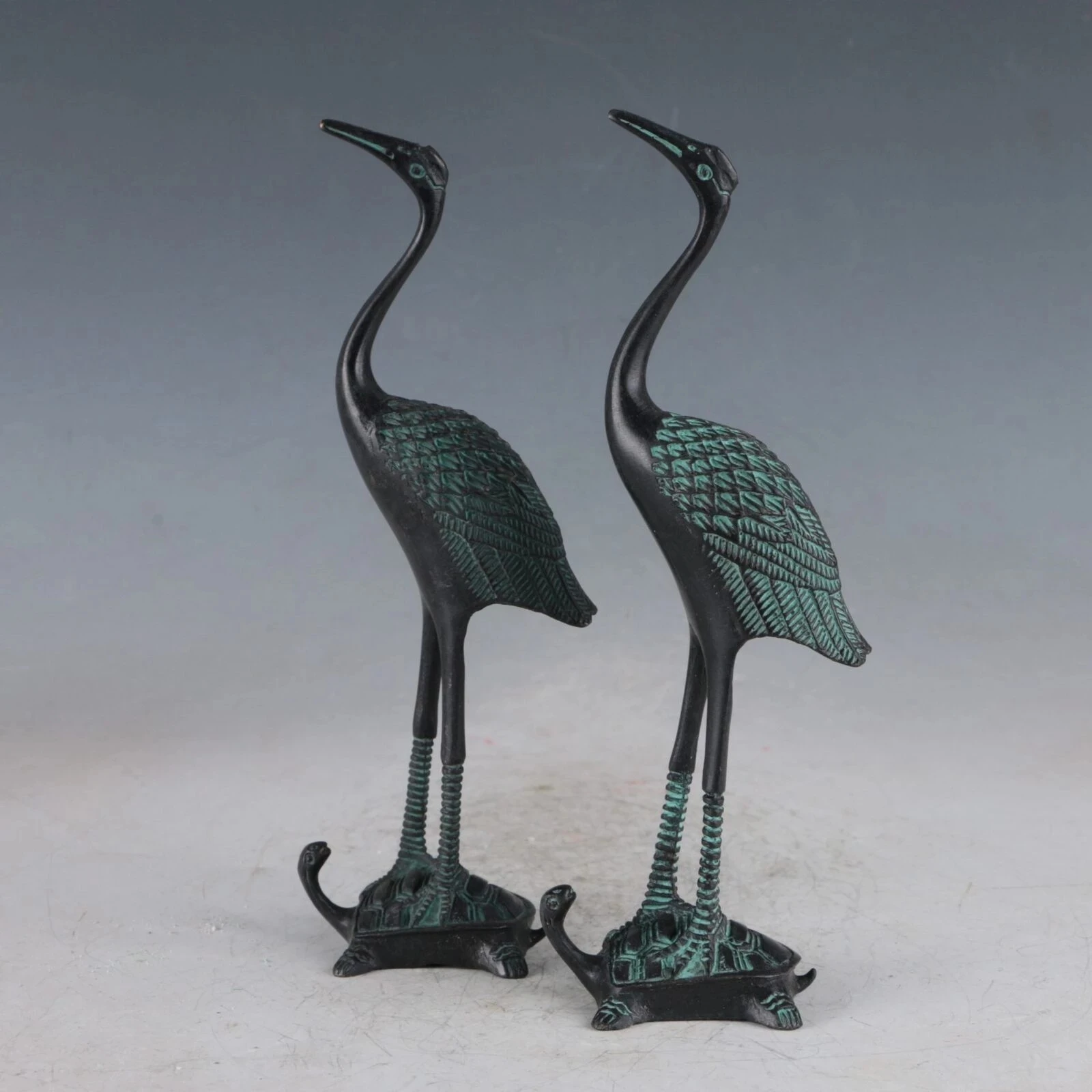 

Chinese Bronze Crane & Tortoise Exquisite Statue 2pc