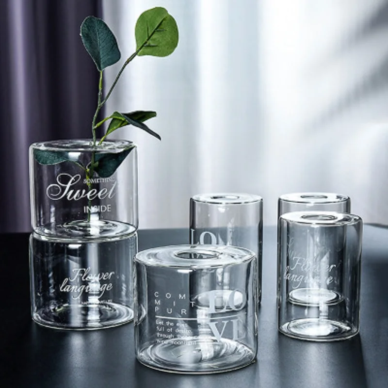 O.RoseLif New Nordic Creative Transparent Letter Glass Vase Hydroponic Vase Decoration For Home Wedding Flower Bottle Bar