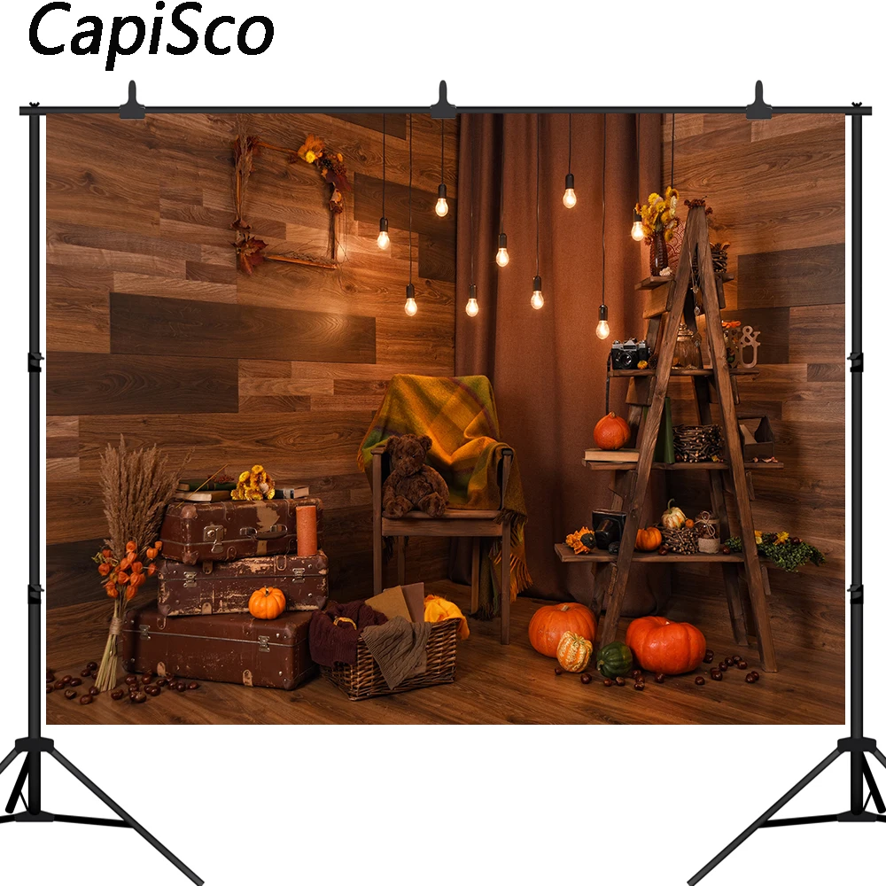 Capisco Halloween otoño cosecha calabaza juguete fotografía de madera fondo Baby Shower niño retrato telón de fondo foto estudio prop