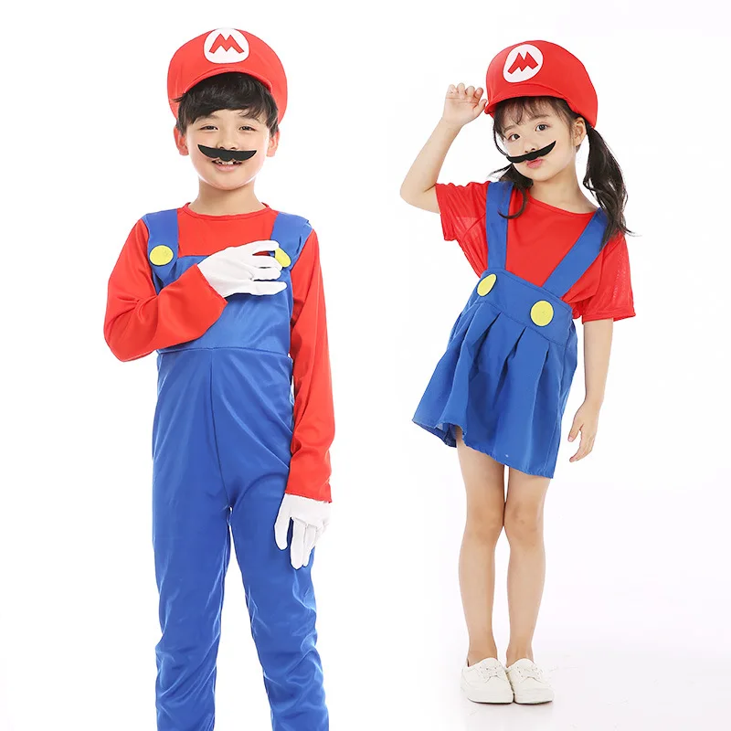 Traje de festa de halloween para crianças, adultos, crianças, super bros, cosplay, dança, conjunto para crianças, presente de ano novo