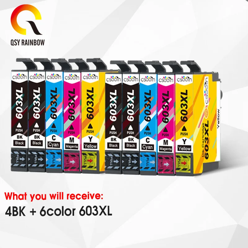 QSYRAINBOW T603XL 603XL Ink Cartridge For Epson 603 XL Compatible XP-2100 XP-2105 3100 3105 4100 XP-4105 WF-2810 WF-2830 Printer