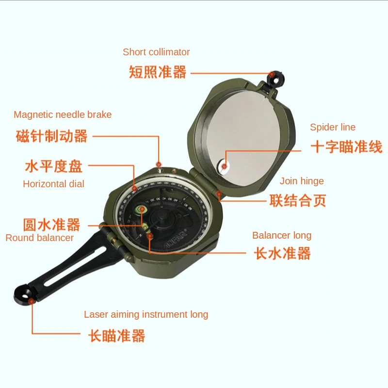 Geological Compass Exploration Compass High-precision M2 Zinc Alloy Metal Handheld Type Pointer Outdoor Camping