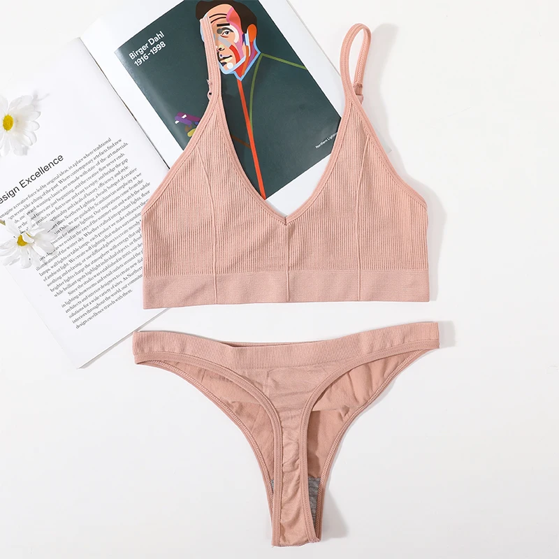 Nahtloses BH- und Slip-Set für Damen, U-förmiger Rückenausschnitt, kurzes Oberteil, tief sitzender Slip, bequemer BH, Damenunterwäsche, verführerisches Dessous-Set. – Detail 6