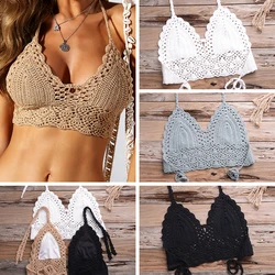 Top biquíni de crochê feminino, push up sutiã, moda praia, tamanho grande, push up, malha, sexy